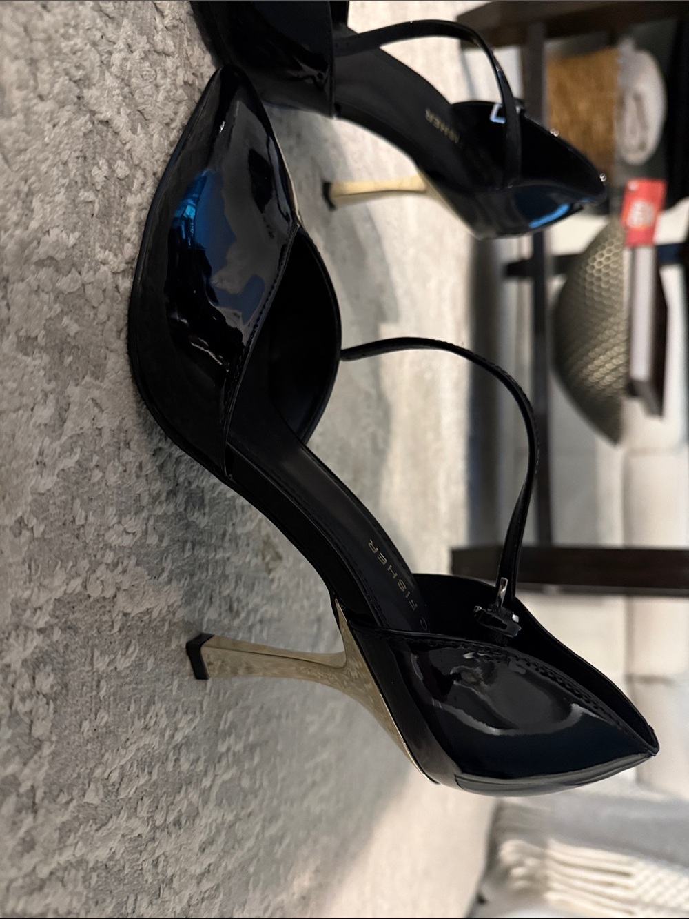 Marc Fisher Black Patent Pointed-Toe Mary Jane Heels with Strap - Picture 2 of 5